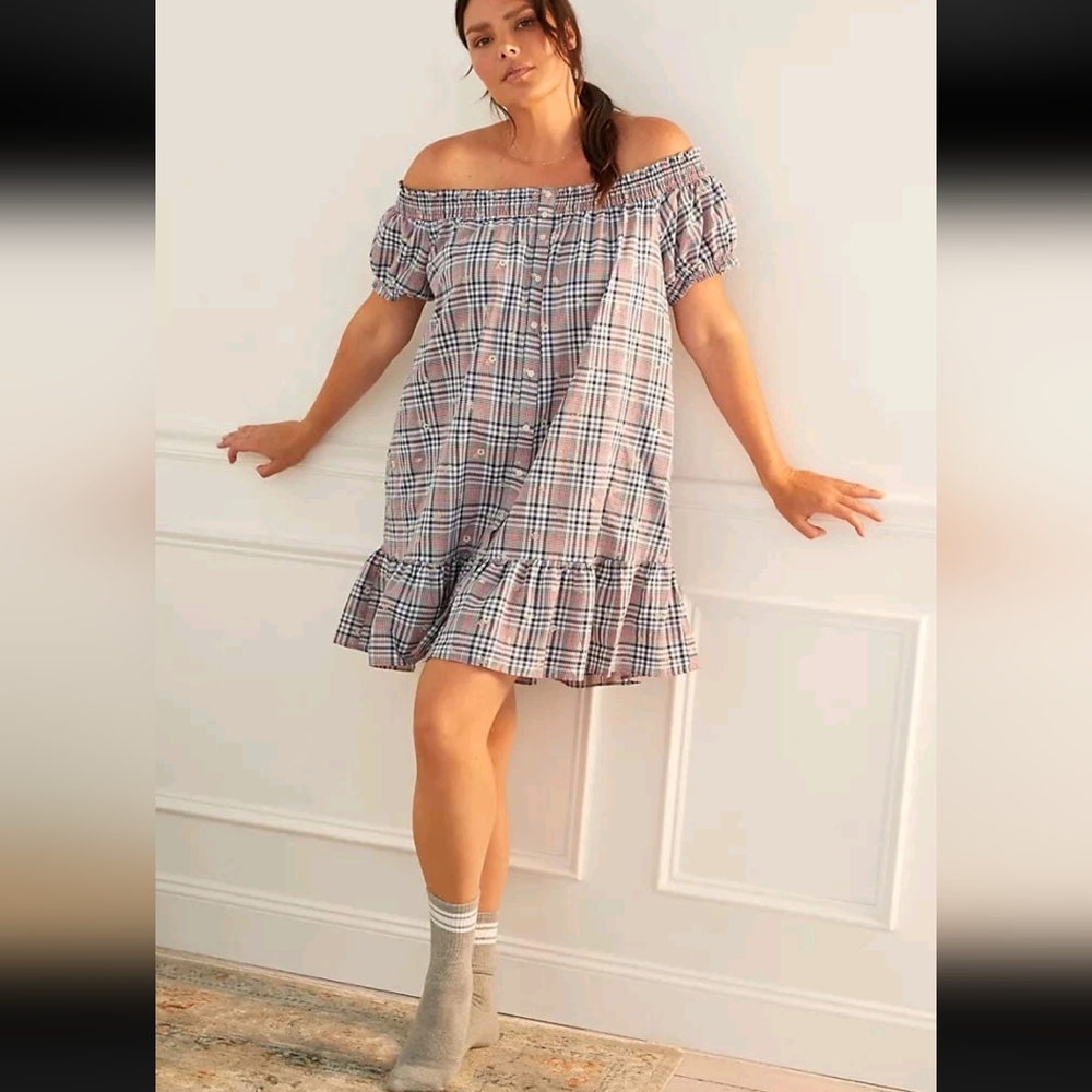 Anthropologie Plus Floral Embroidery Plaid Mini Dress - Picture 4 of 16